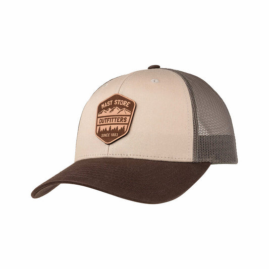 Mast Store Outfitters Leather Badge Trucker Hat Tan Loden Br