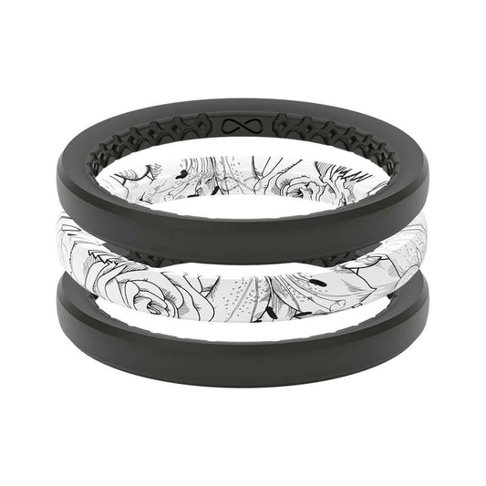 Groove Life Stackable Silicone Rings - Set of 3 Black Rose