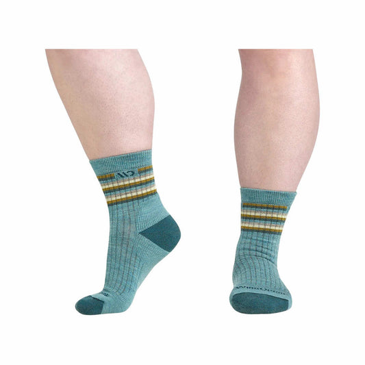 Wide Open Women's Multi Stripe Cushioned Micro Crew Socks Light Teal