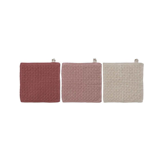 Square Cotton Knit Dish Clothes - Set of 3