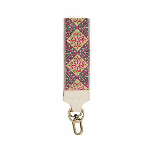 Joy Susan Pink Rosette Easy Find Wristlet Keychain Pink Lime