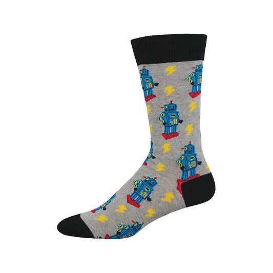 Men's Charge of the Robots Cotton Crew Socks Light Grey Heather