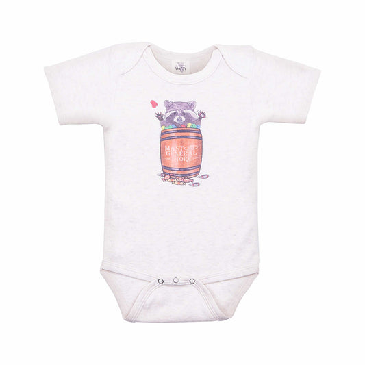 Barefoot Baby Baby Mast General Store Candy Barrel Raccoon Short Sleeve Onesie Soft Beige