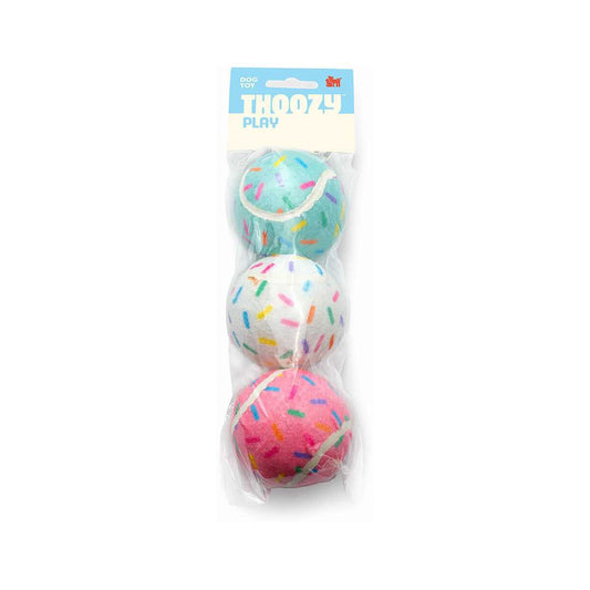 ThoozyPet Birthday 3-Pack Sprinkle Tennis Balls Fetch Dog Toy