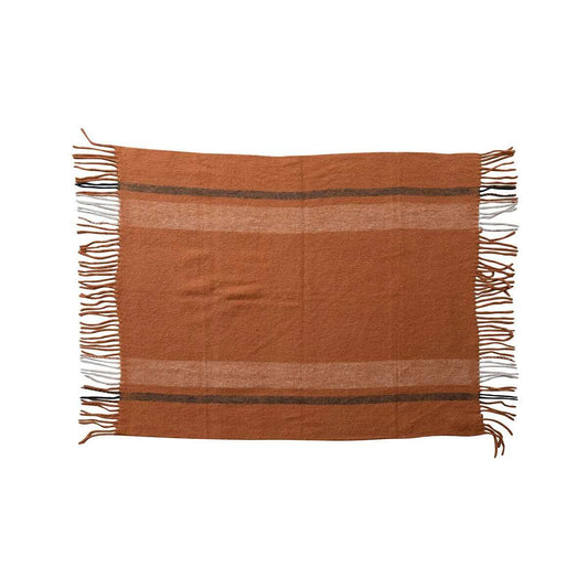 Brushed Acrylic & New Zealand Wool Throw Blanket with Fringe