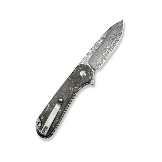 Elementum II Flipper Damascus Steel Knife Gold Shred