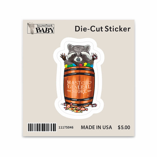 Barefoot Baby Mast General Store Candy Barrel Raccoon Sticker