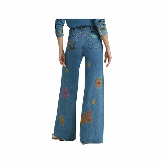 Color swatch for Wrangler Women's Lainey Wilson Embroidered Wide Leg Jeans in Denim