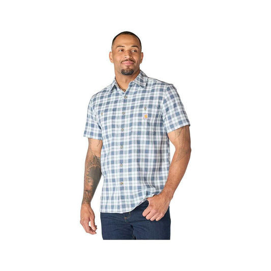 Carhartt Men's Bozeman Relaxed Short Sleeve Plaid Shirt Iron Blue