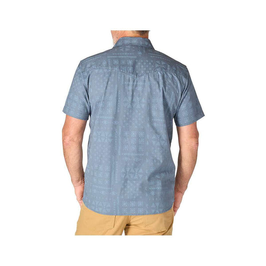 Color swatch for Carhartt Men's Montana Bozeman Relaxed Short Sleeve Plaid Shirt in Iron Blu Bndna Prt