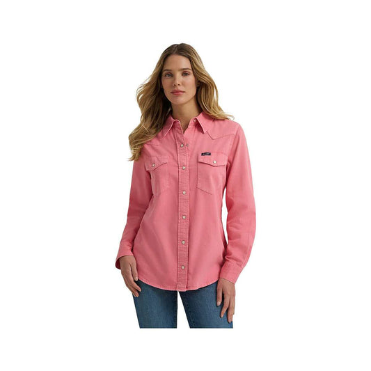 Wrangler Women's Colorwash Slim Western Snap Shirt Pink