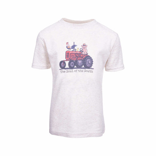Barefoot Baby Kids' Mast General Store Tractor & Friends Short Sleeve T-Shirt Soft Beige