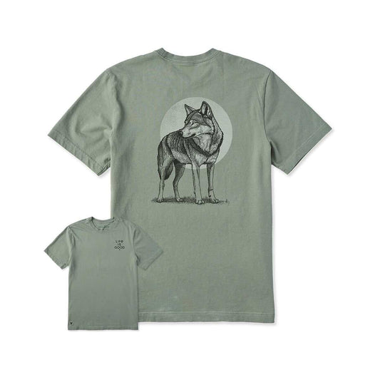 Life is Good Men's Wolf Moon Short Sleeve Crusher T-Shirt Moss Green