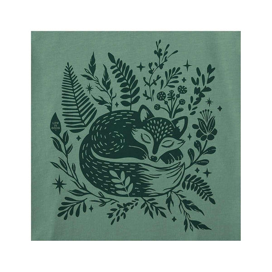 Life is Good Women's Sleeping Fox on Ferns Short Sleeve Crusher T-Shirt Granite Green
