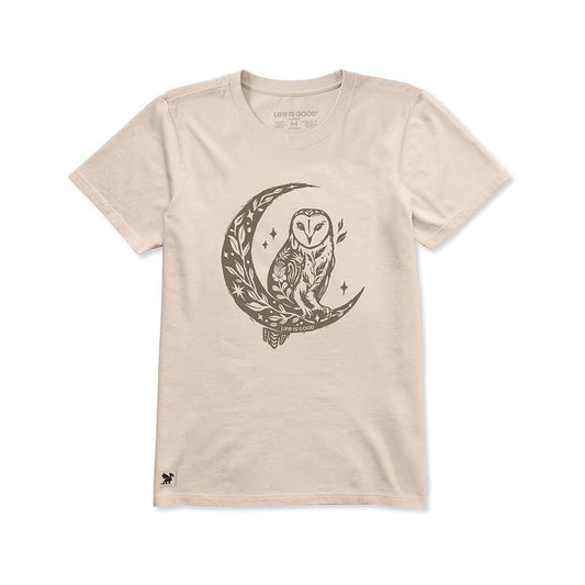 Life is Good Women's Florowl Moon Short Sleeve Crusher T-Shirt Birch White