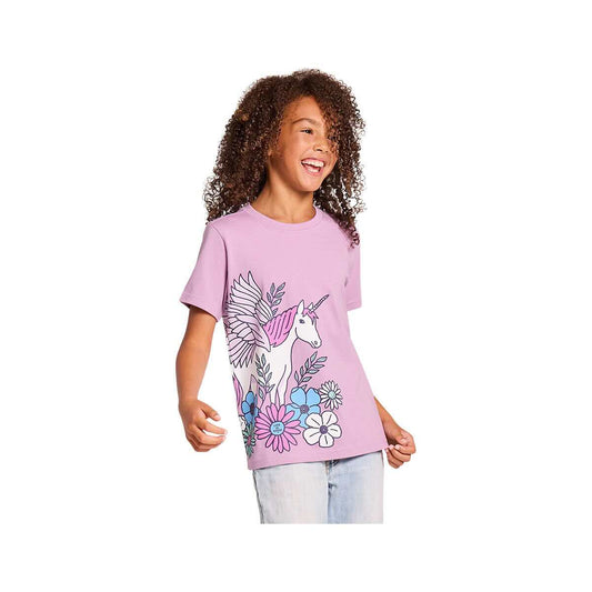 Life is Good Kids' Unicorn and Flowers Short Sleeve Crusher T-Shirt Violet Purple