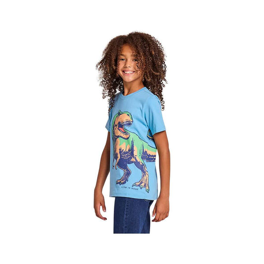 Life is Good Kids' Fierce T-Rex Short Sleeve Crusher T-Shirt Cool Blue