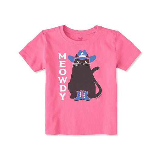 Life is Good Toddler Meowdy Cat Boots and Hat Short Sleeve Crusher T-Shirt Watermelon Pink