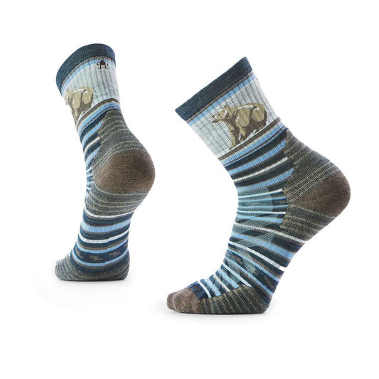 Smartwool Men's Hike Bear Stripe Mid Crew Socks Twilight Blue