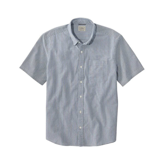 L.L.Bean Men's Comfort Stretch Performance Seersucker Short Sleeve Shirt Deep Blue