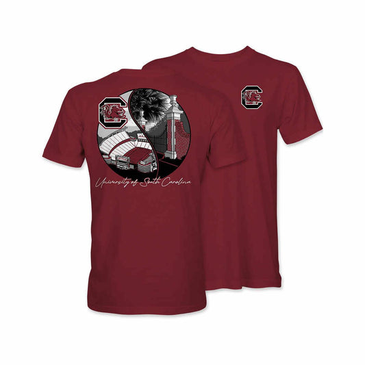 Eat More Tees University of South Carolina Two Scenes Short Sleeve T-Shirt Garnet