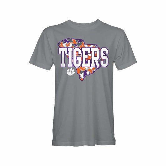 Eat More Tees Clemson University Duck Camo State Short Sleeve T-Shirt Gravel