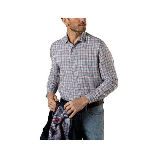 Duck Head Men's Piers Plaid Linen Poplin Sport Shirt Sky Blue