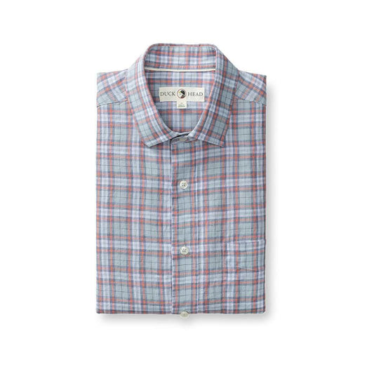 Duck Head Men's Piers Plaid Linen Poplin Sport Shirt  Sky Blue