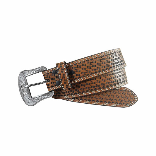 Wrangler Men's Leather Basket Weave Belt Tan