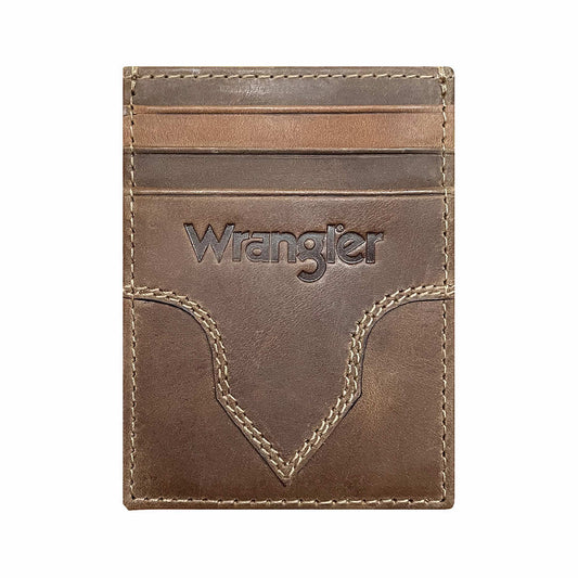 Wrangler Embossed Leather Yoke Magnetic Money Clip Wallet Tan