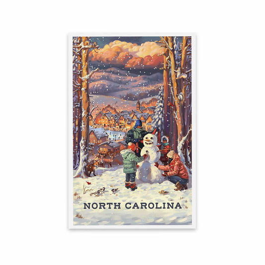 Lantern Press North Carolina Merry & Bright Vintage Snowman Postcard