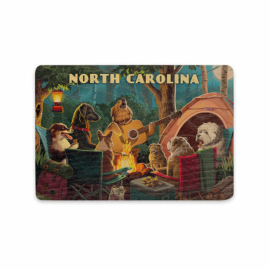 Lantern Press North Carolina Dogs Around Campfire Wooden Postcard
