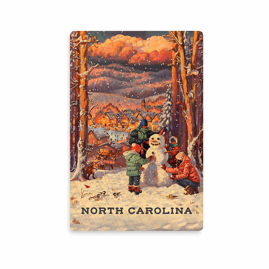 Lantern Press North Carolina Merry & Bright Vintage Snowman Wooden Postcard