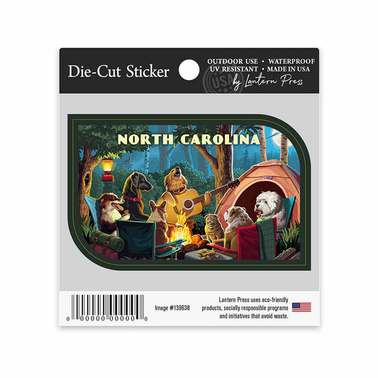Lantern Press North Carolina Dogs Around Campfire Small Sticker