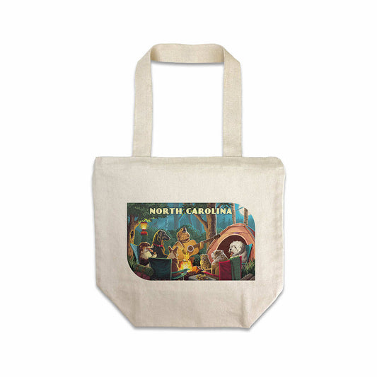 Lantern Press North Carolina Dogs Around Campfire Tote Bag