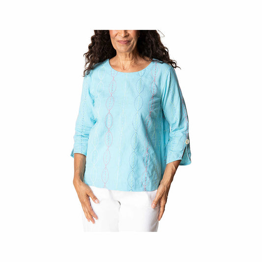 Habitat Women's Button-Back Embroidered Bistro Top Topaz