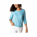 Habitat Women's Ruched 3/4 Sleeve Peruvian Cotton T-Shirt Dewdrop