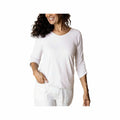 Habitat Women's Ruched 3/4 Sleeve Peruvian Cotton T-Shirt White