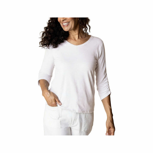 Habitat Women's Ruched 3/4 Sleeve Peruvian Cotton T-Shirt Dewdrop