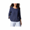 Habitat Women's Whisper Jacquard Rayon Long Sleeve Pleat Top Navy
