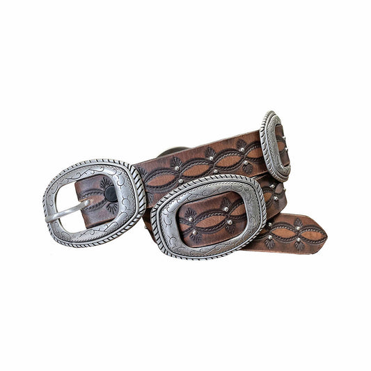 Wrangler Women's Distressed Leather Silver Slider Conchos Belt Black