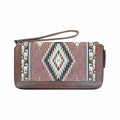 Wrangler Aztec Pattern Man-Made Leather Zip-Around Wristlet Wallet Brown