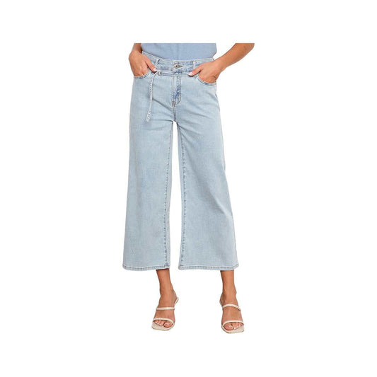 Charlie B Women's Cropped Belted Stretch Denim Wide Leg Pants Bleach Blue