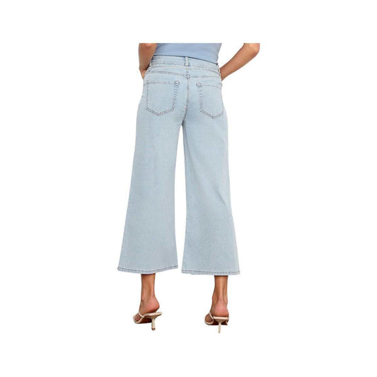 Charlie B Women's Cropped Belted Stretch Denim Wide Leg Pants Bleach Blue