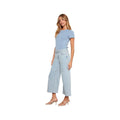 Charlie B Women's Cropped Belted Stretch Denim Wide Leg Pants  Bleach Blue