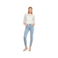 Charlie B Women's 3/4 Sleeves Flower Hand Crochet Sweater With Scallop Hem  Powder P
