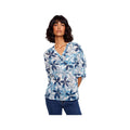 Charlie B Women's Printed Roll Up Long Sleeve Cotton Gauze Sapphire P