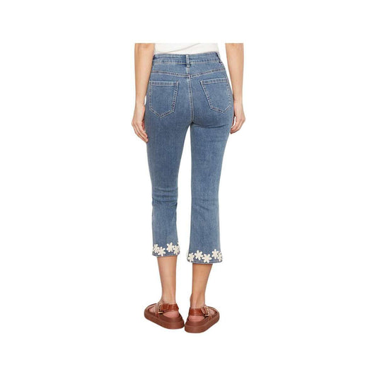 Color swatch for Charlie B Women's Flare Leg Stretch Denim Pants with Floral Trim in Mediumblue