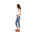Charlie B Women's Flare Leg Stretch Denim Pants with Floral Trim  Mediumblue