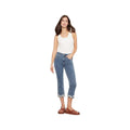 Charlie B Women's Flare Leg Stretch Denim Pants with Floral Trim  Mediumblue